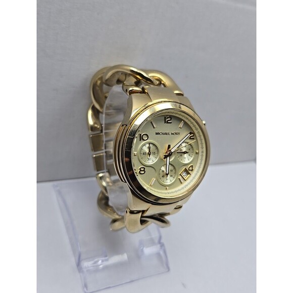 Michael Kors Runway MK3131 Gold Tone Watch Chain 38mm New Battery Womens Sz Smal - Picture 3 of 9